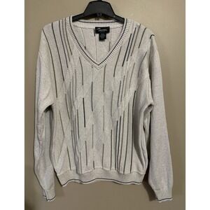 Vintage Tosani Canada 3D Knit Sweater Men's M Light Gray Striped Grandpa 90s Dad